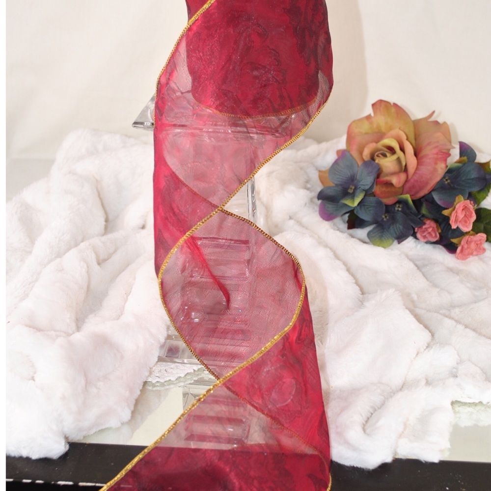 NWT Maroon sheer with design and gold trim